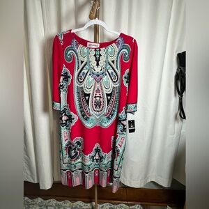 Studio I Red Sheath Midi Dress with 3/4 Sleeves